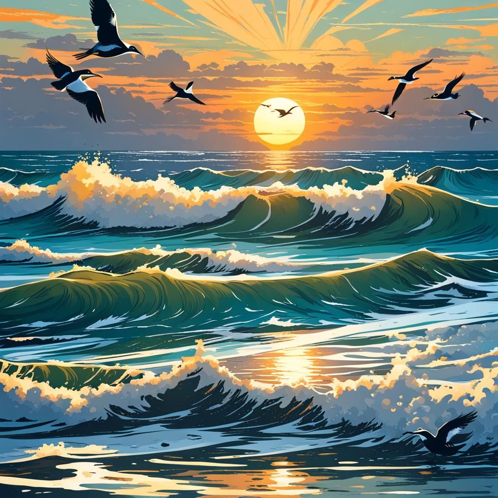Ocean Sunrise with Birds