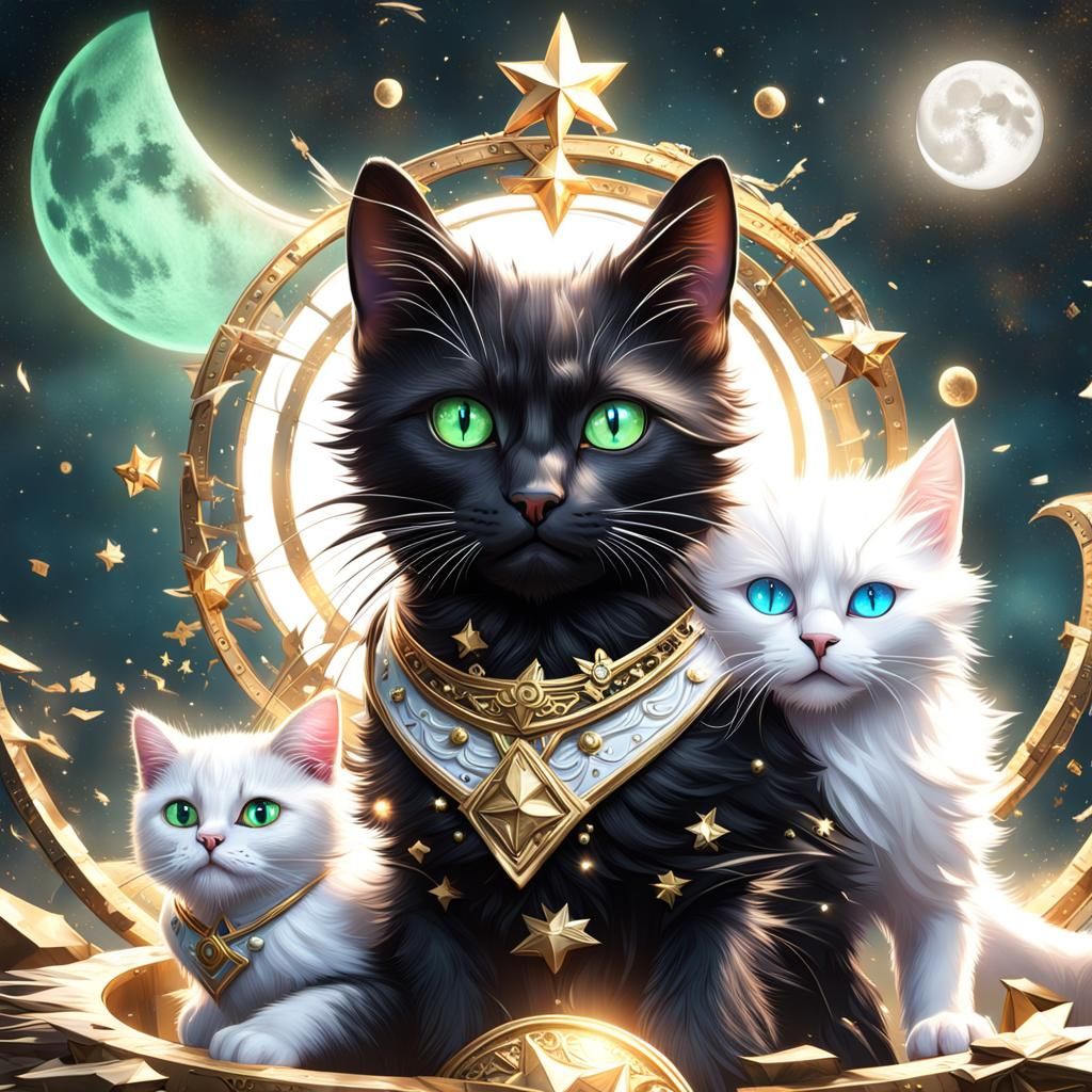 Kittens with Celestial Markings: Luna, Mars, and Nebula