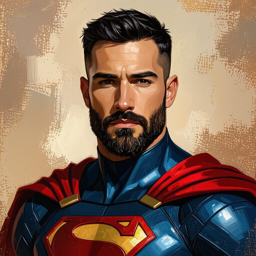 Detailed Superhero Portrait in Impressionist Painting Style