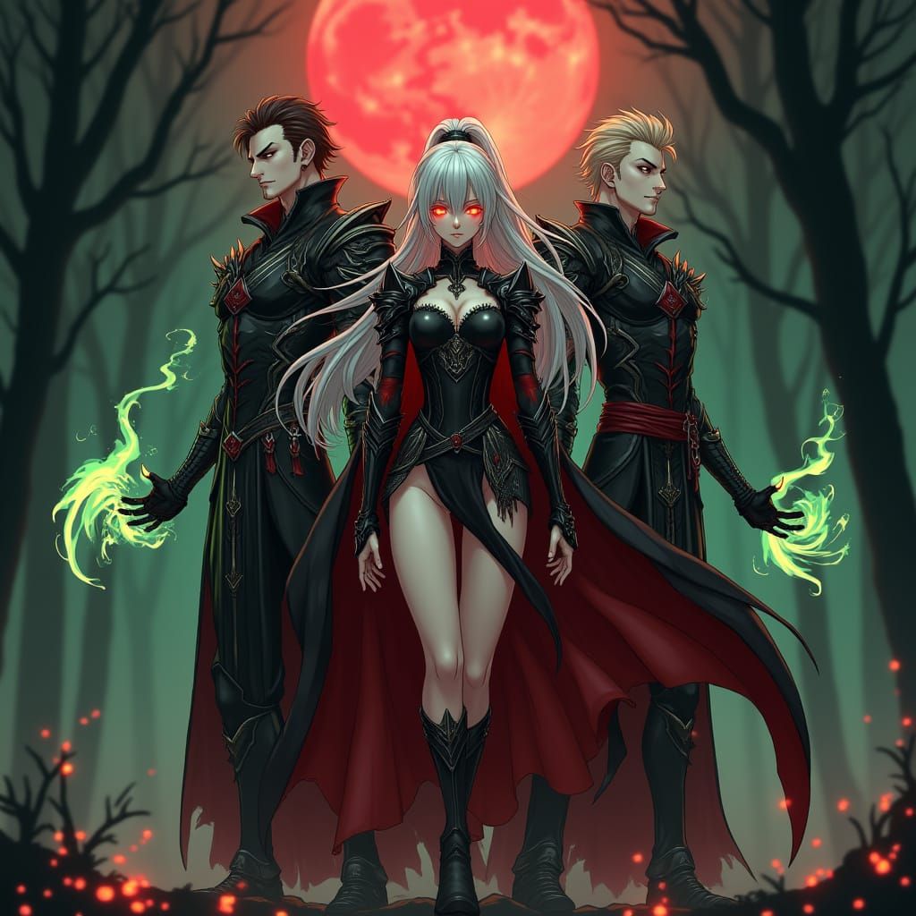Anime Vampire Queen and Her Brothers in Dark Forest