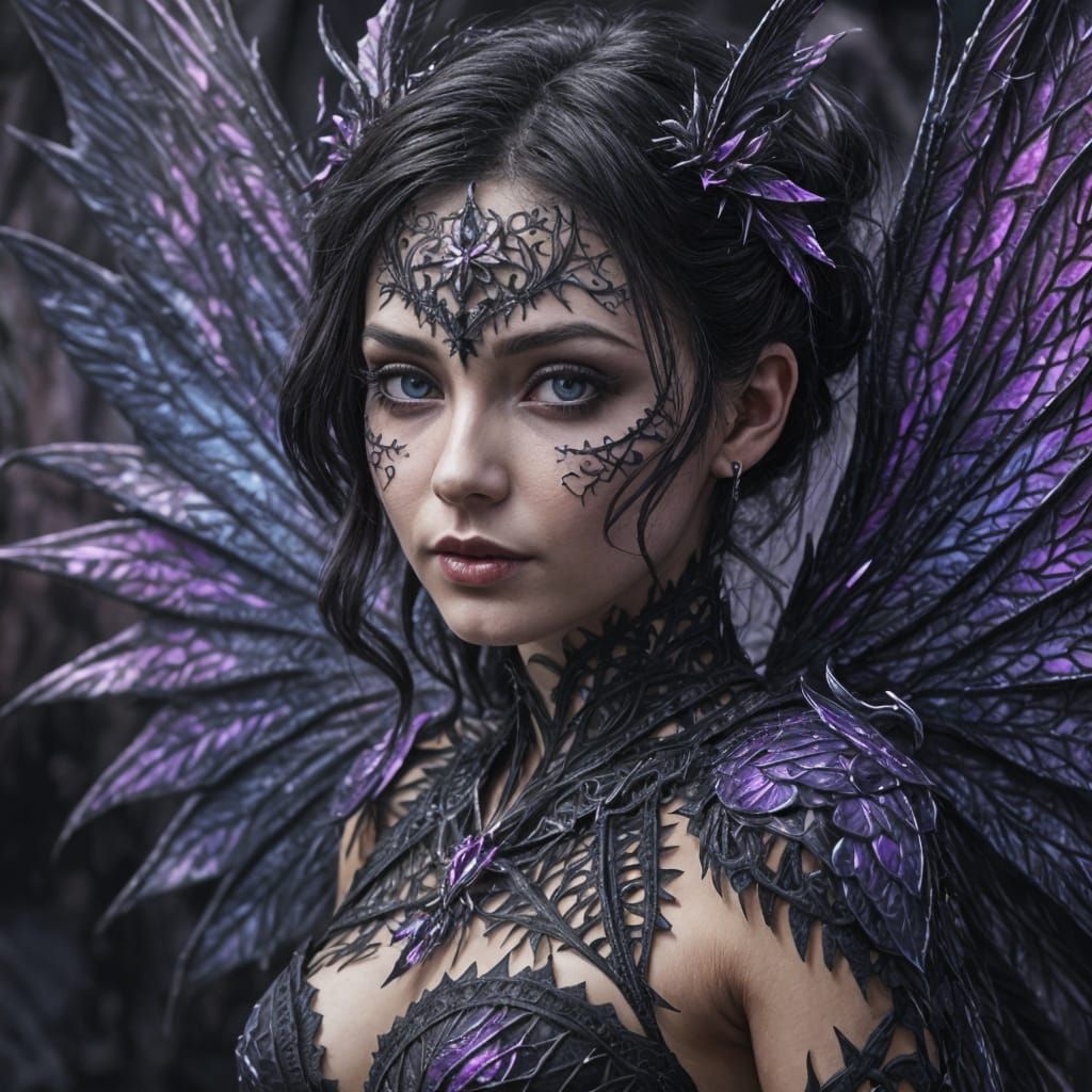 Dark Fantasy Fairy Embracing Dragon