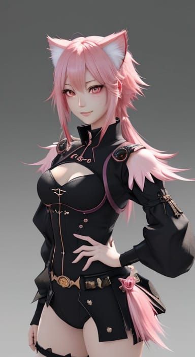 Whimsical Anime Girl with Red Eyes and Pink Hair