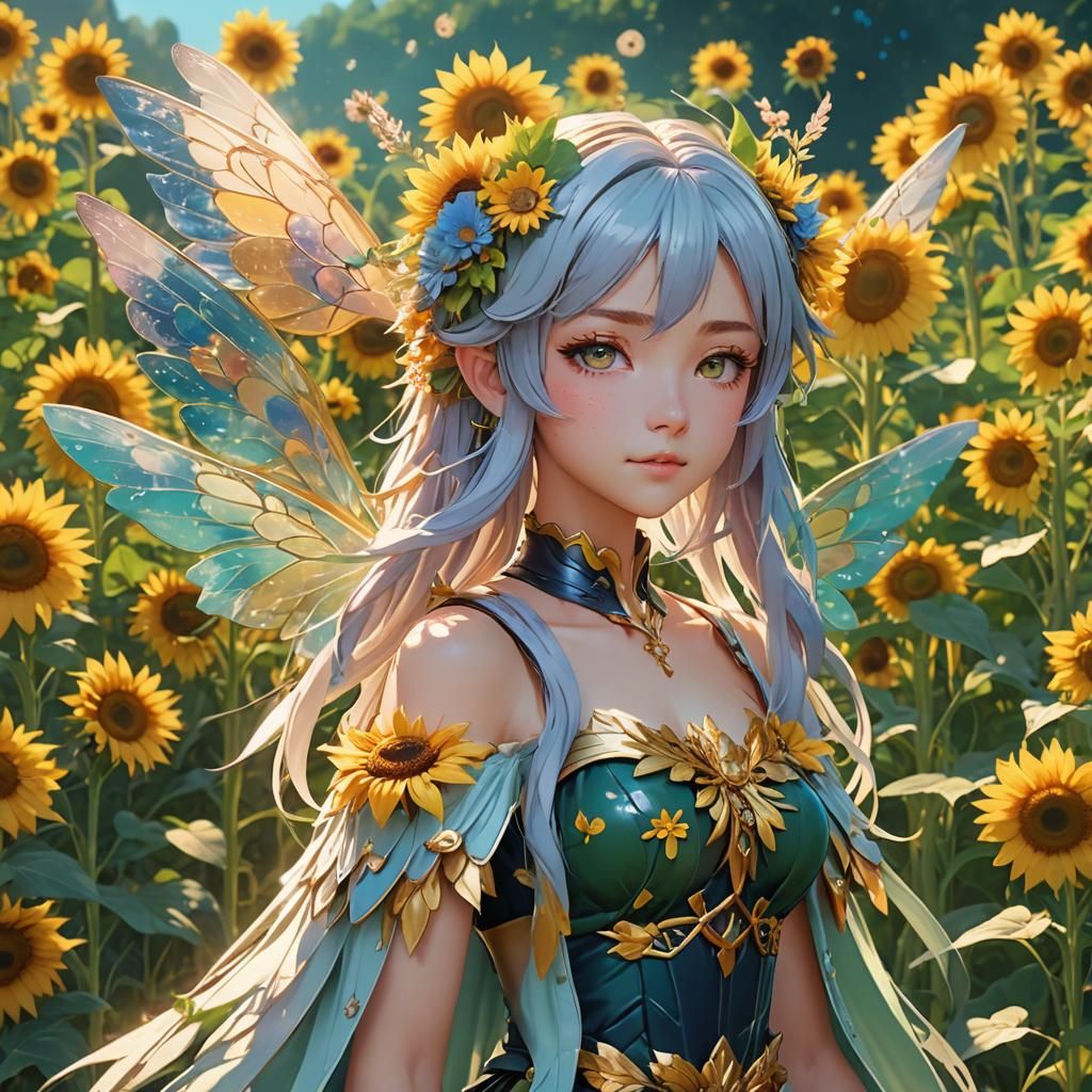Vibrant 3D Anime Summer Fae in Lush Meadow
