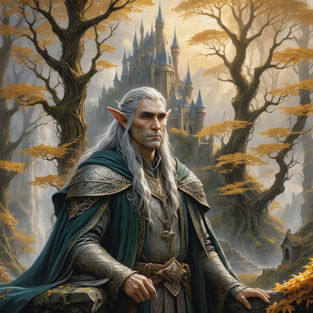 Ethereal Elf Lord Castle in Middle Earth Illustration
