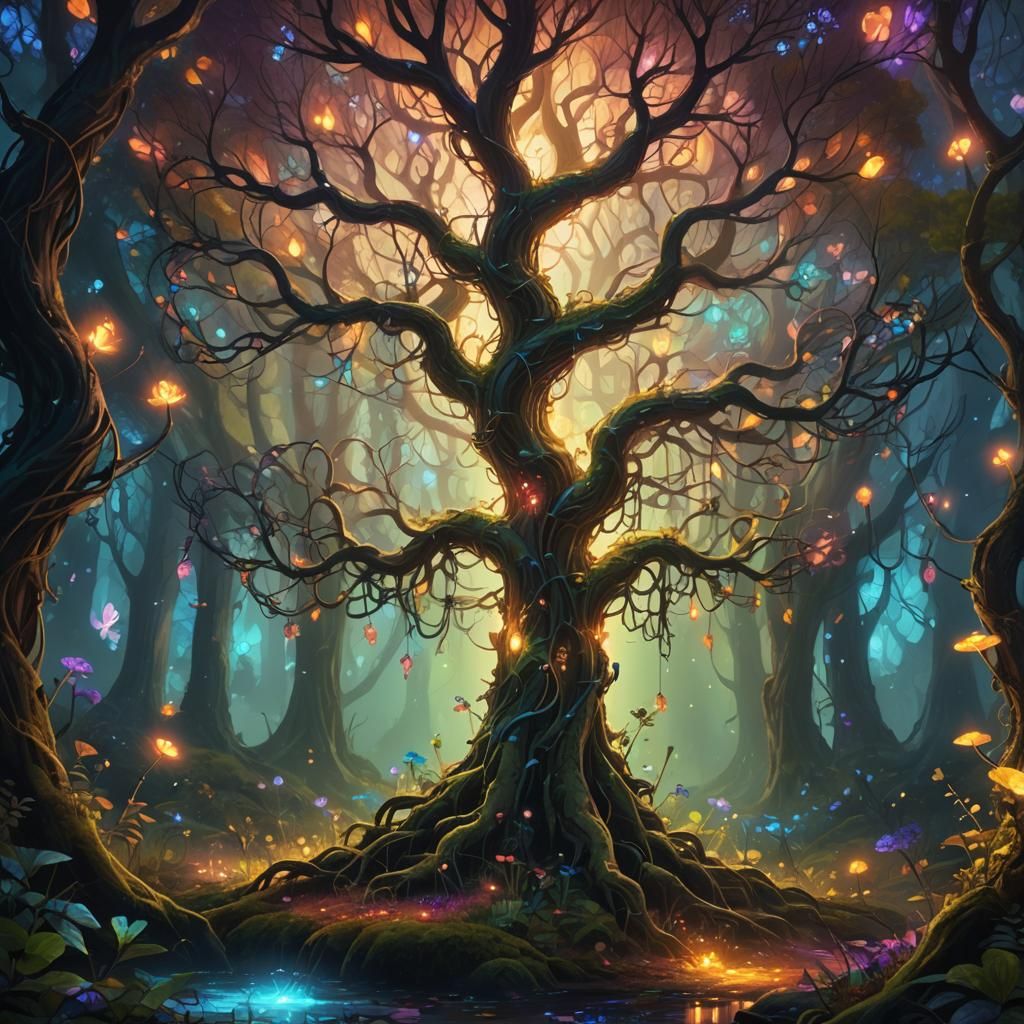 Glowing Tree in Magical Forest Concept Art