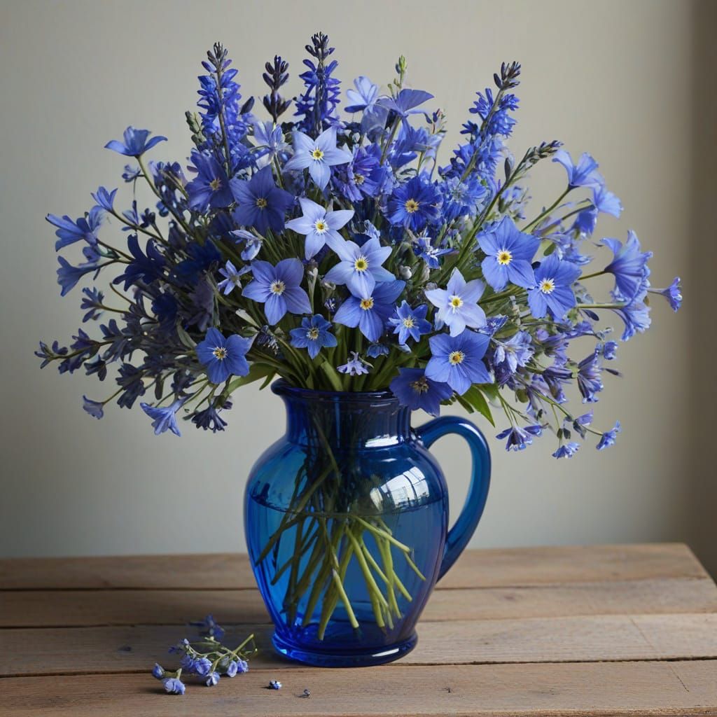 Blue Flower Bouquet in Vase Still Life