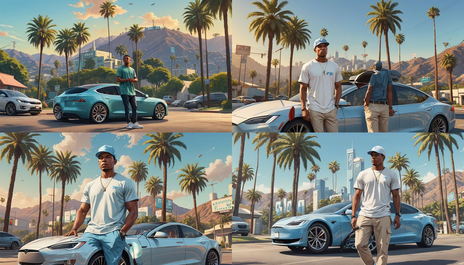Man with Tesla in GTA V Illustration Style