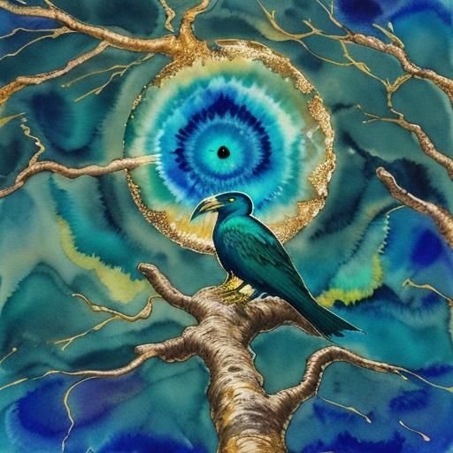 Odin Hanging from Yggdrasil in Watercolour