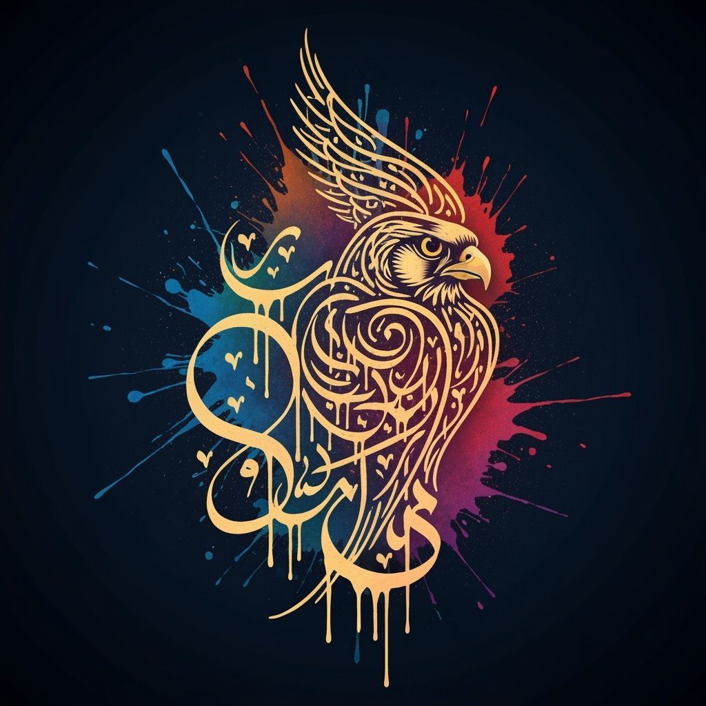 Abstract Falcon Calligraphy in Vibrant Street Art Style