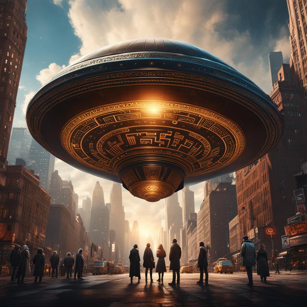 New Yorkers Observe Hebrew UFO: Detailed Matte Painting