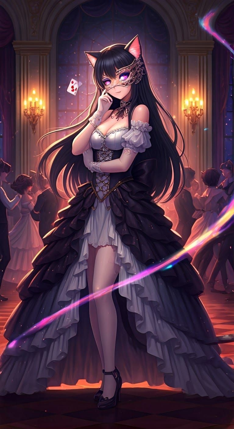 Ethereal Cat Girl in Aristocrat Gown