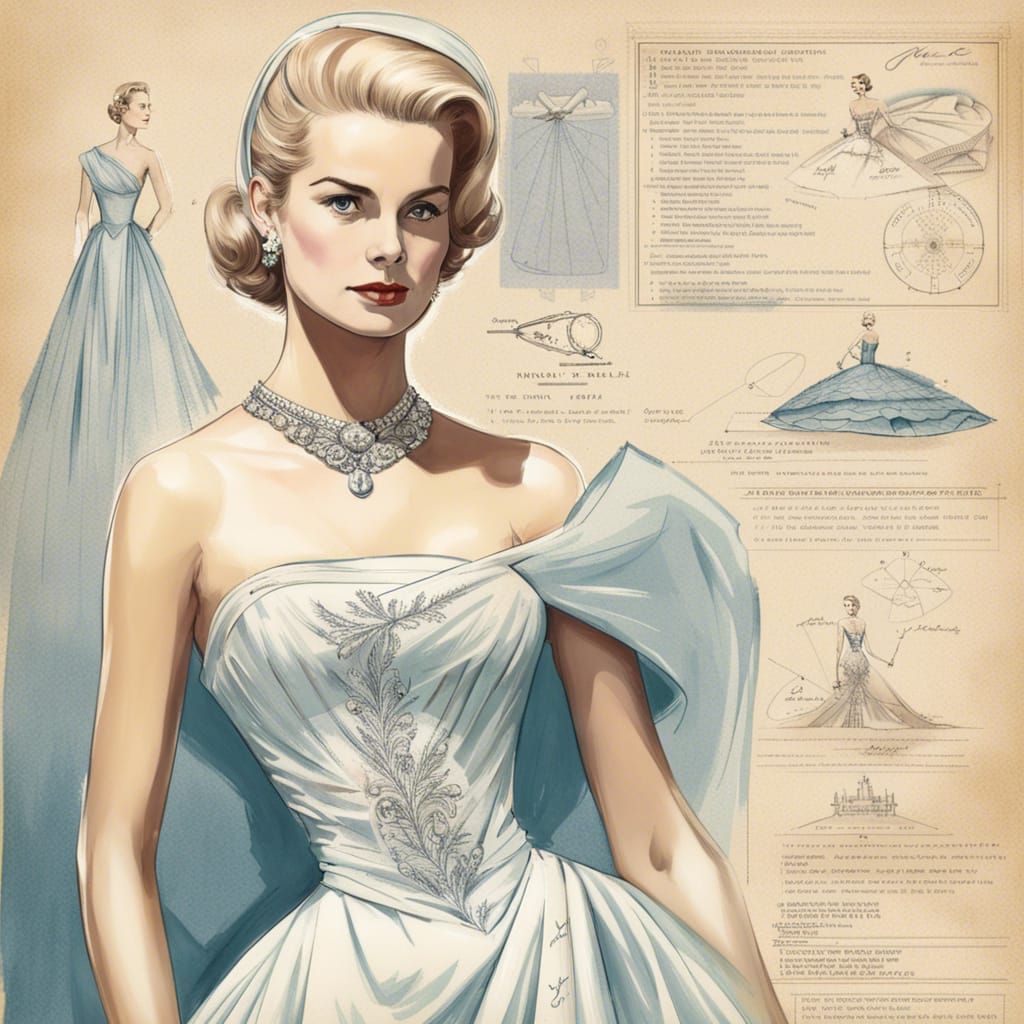 Grace Kelly Evening Gown Concept Design, Detailed Blueprint