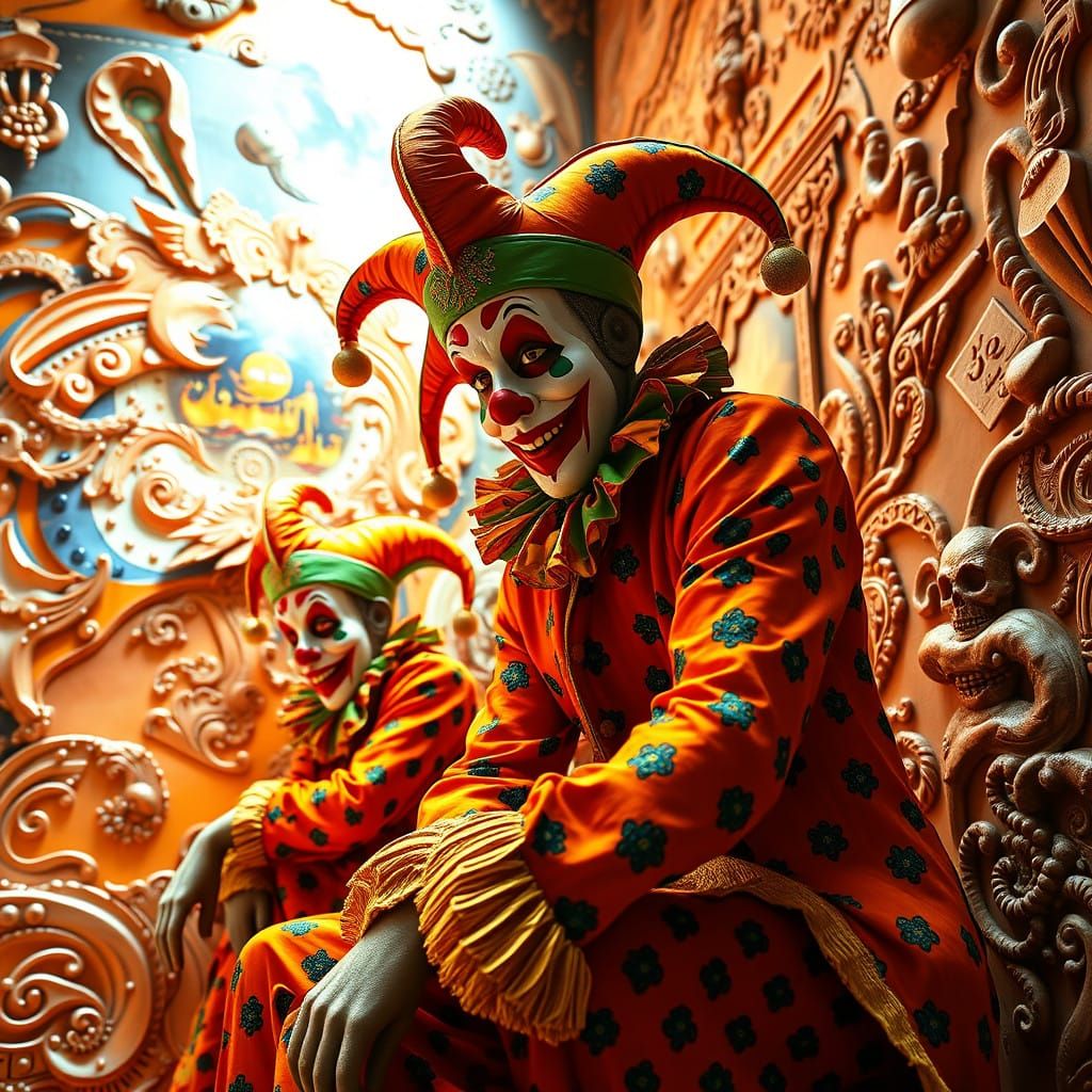 Jesters in Vibrant Excess, a Cosmic Surreal Collage