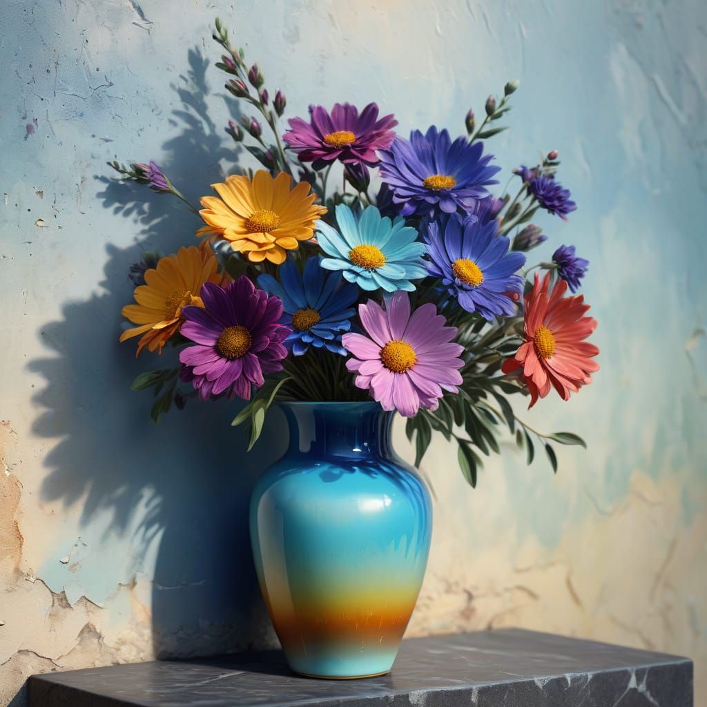 Vibrant Sardinian Wildflowers in Oil on Canvas Hyperrealism
