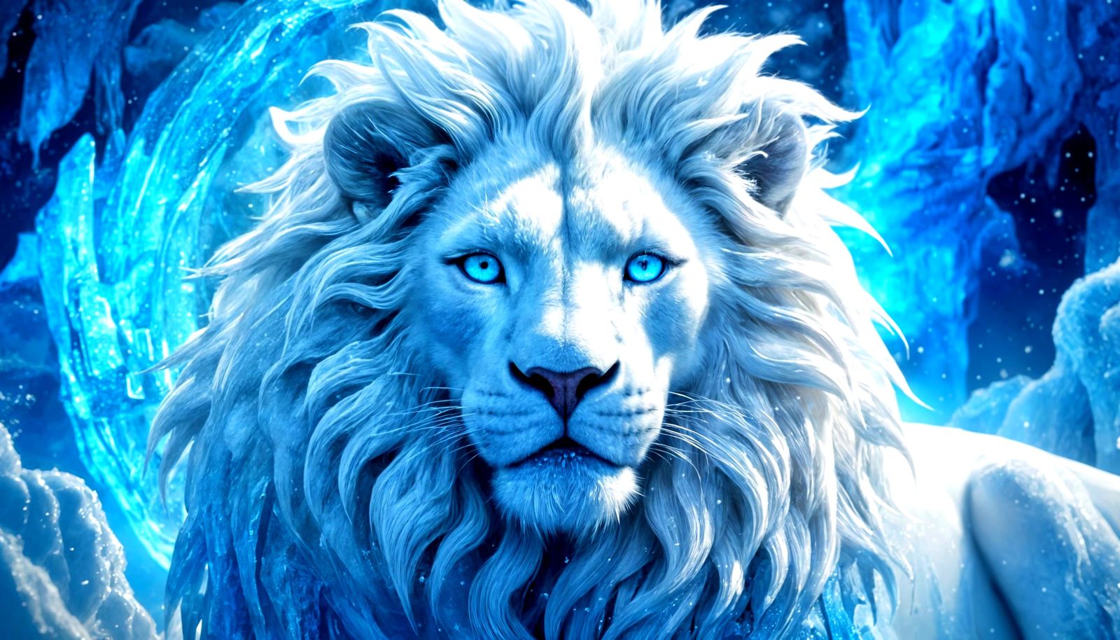 Ethereal White Lion King in Winter Wonderland