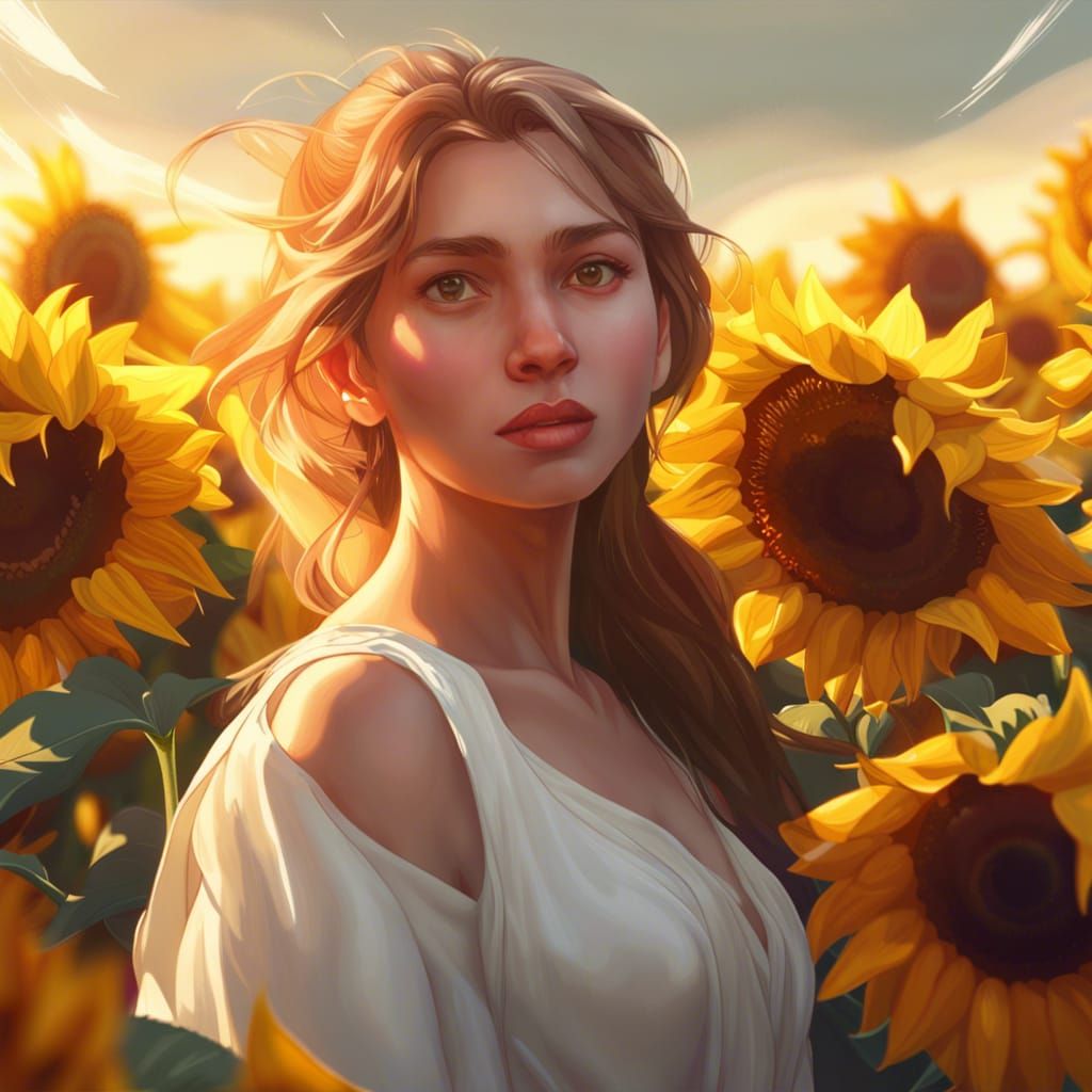 Girl in Sunflower Field: Hyperdetailed Art Portrait