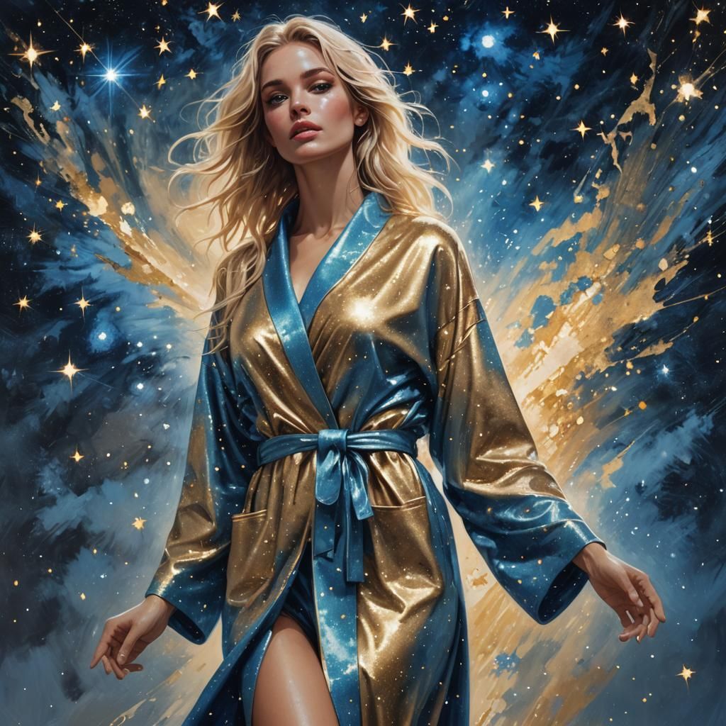 Sparkling Blonde Portrait Under Starry Winter Sky
