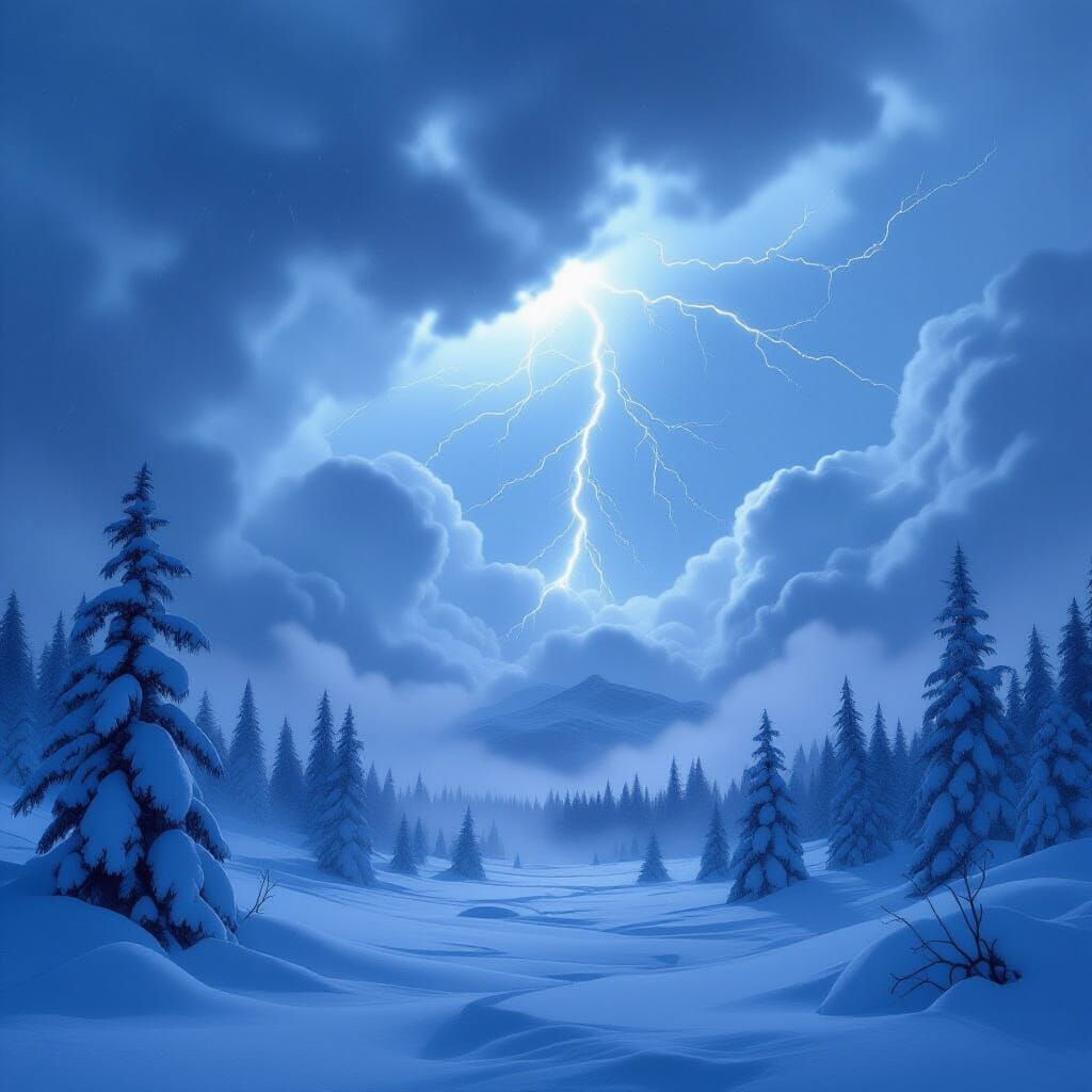 Dramatic Thundersnow Landscape with Futuristic Lighting