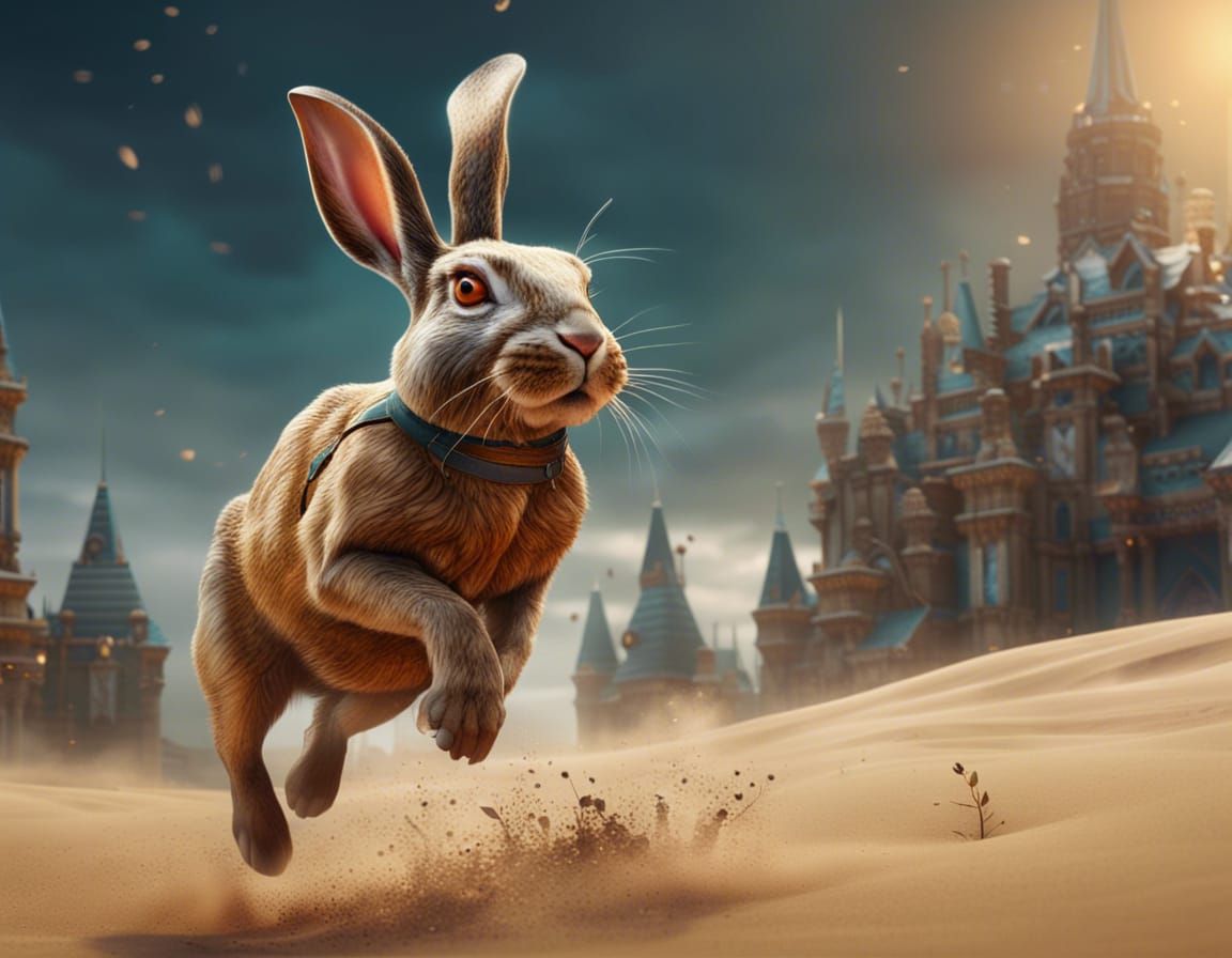 Rabbit Runs on Sand: Detailed Fantasy Art