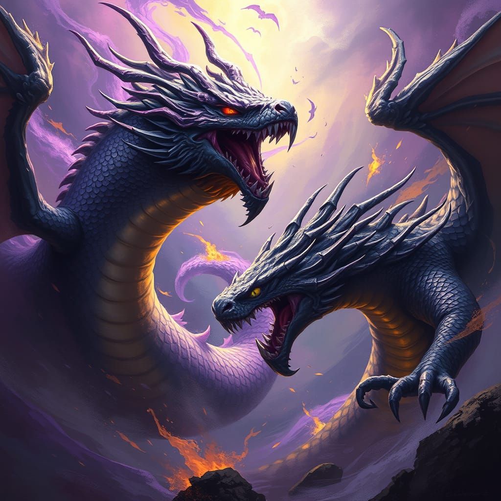 Epic Serpent Battle in a Dark Fantasy Realm