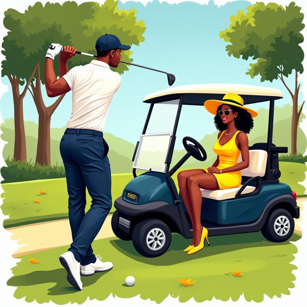Diverse Golfers in Vibrant Illustrative Style
