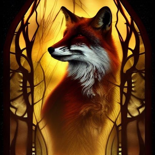 Fox Stained Glass Portrait: Digital Matte Painting