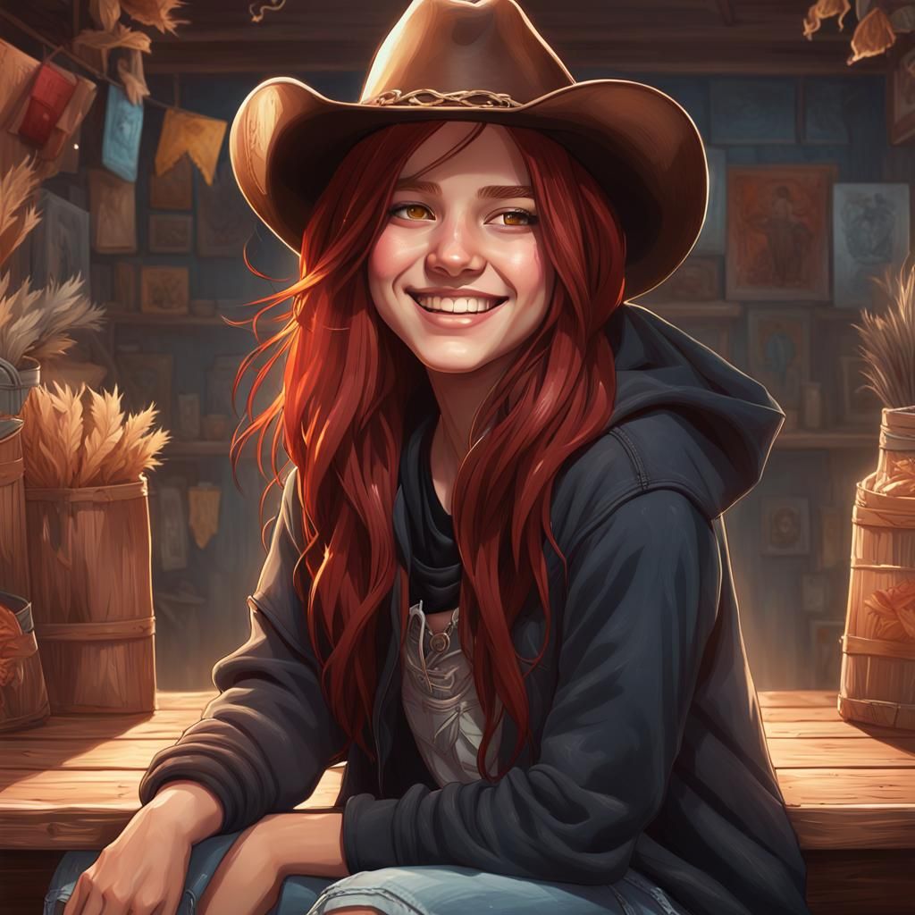 Girl with Cowboy Hat, Hyperdetailed Portrait
