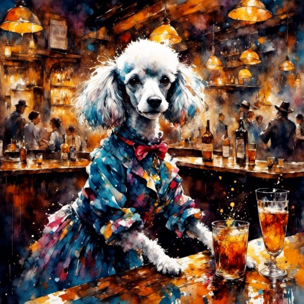 Poodle Barmaid in Spaghetti Western Tavern