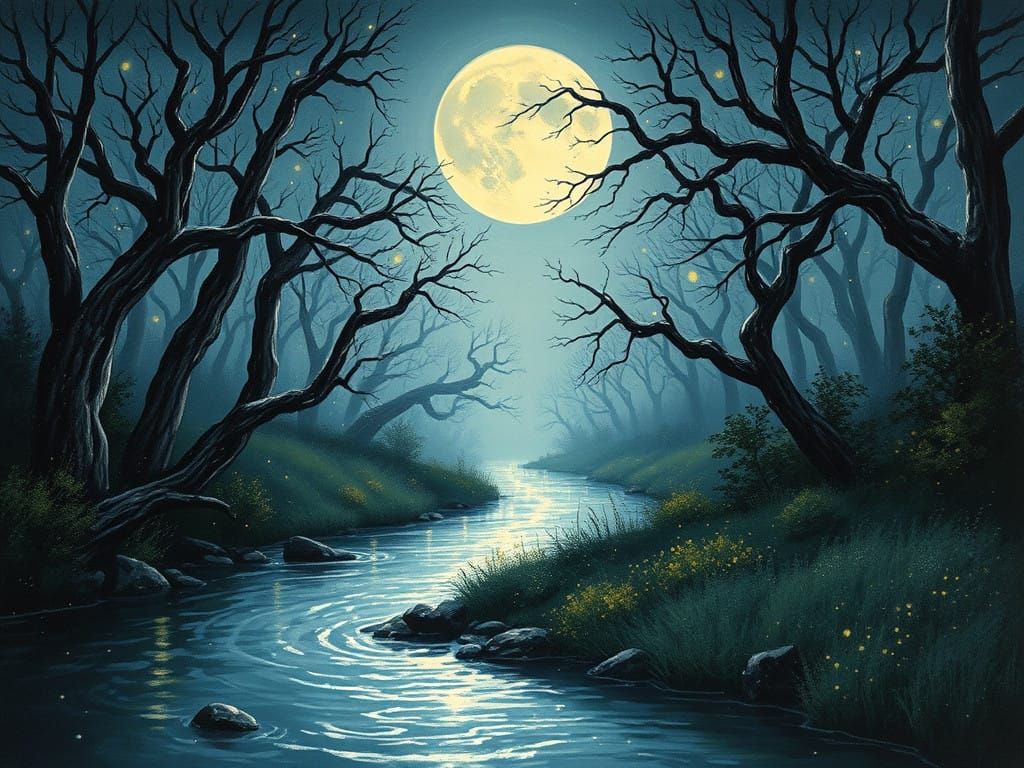 Moonlit Dreamscapes in Whimsical Watercolor Style