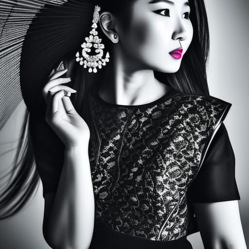 Asian Gothic Woman in Impressionistic Style