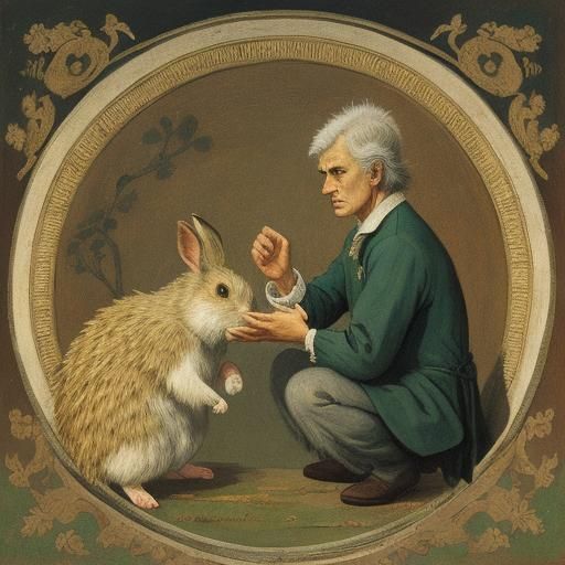 Rabbit and Hedgehog Portrait in Classical Style
