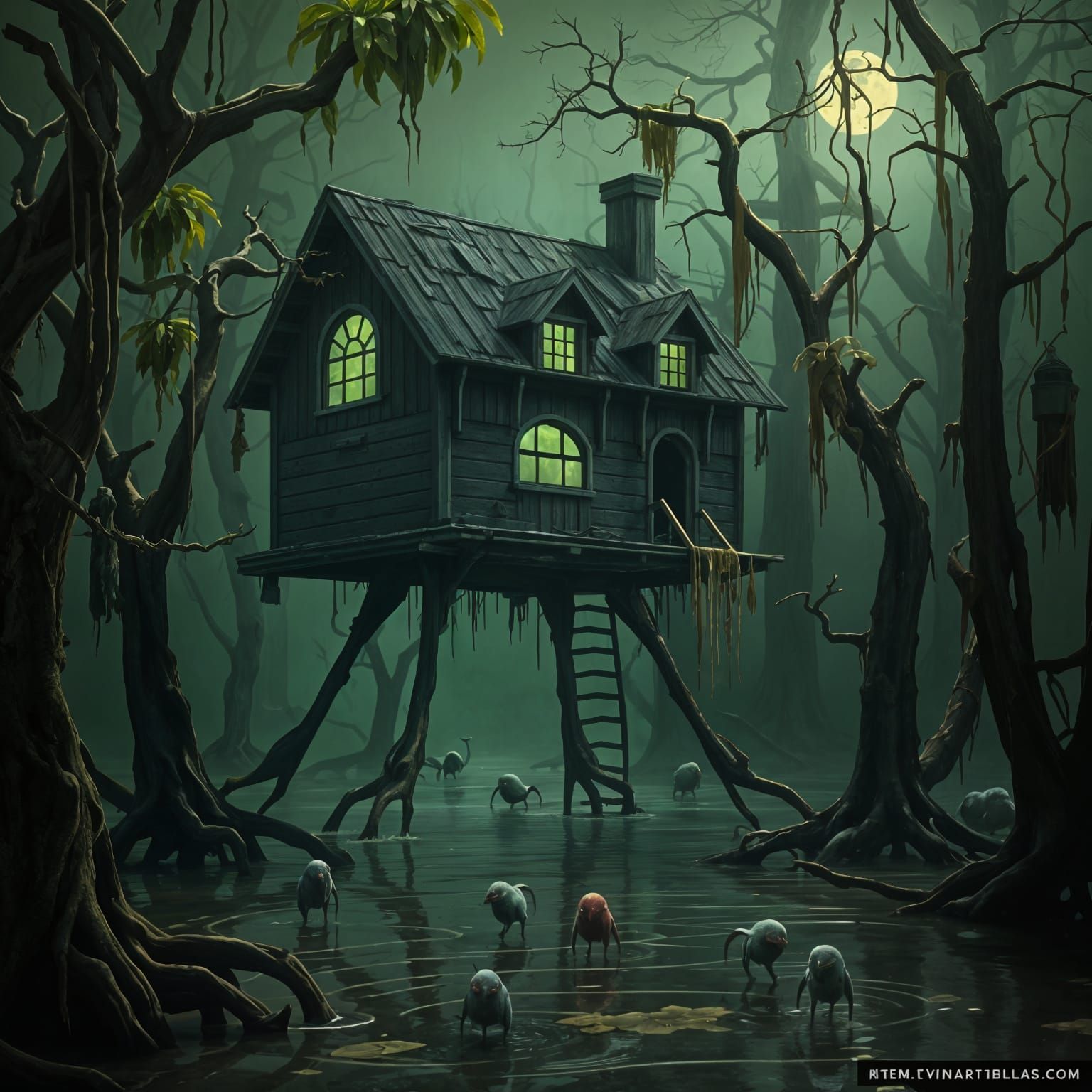 Dark Fantasy Derelict House in Ominous Swamp