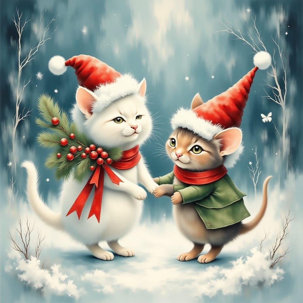 Milly the Cat and Billy the Mouse in Festive Christmas Attir...