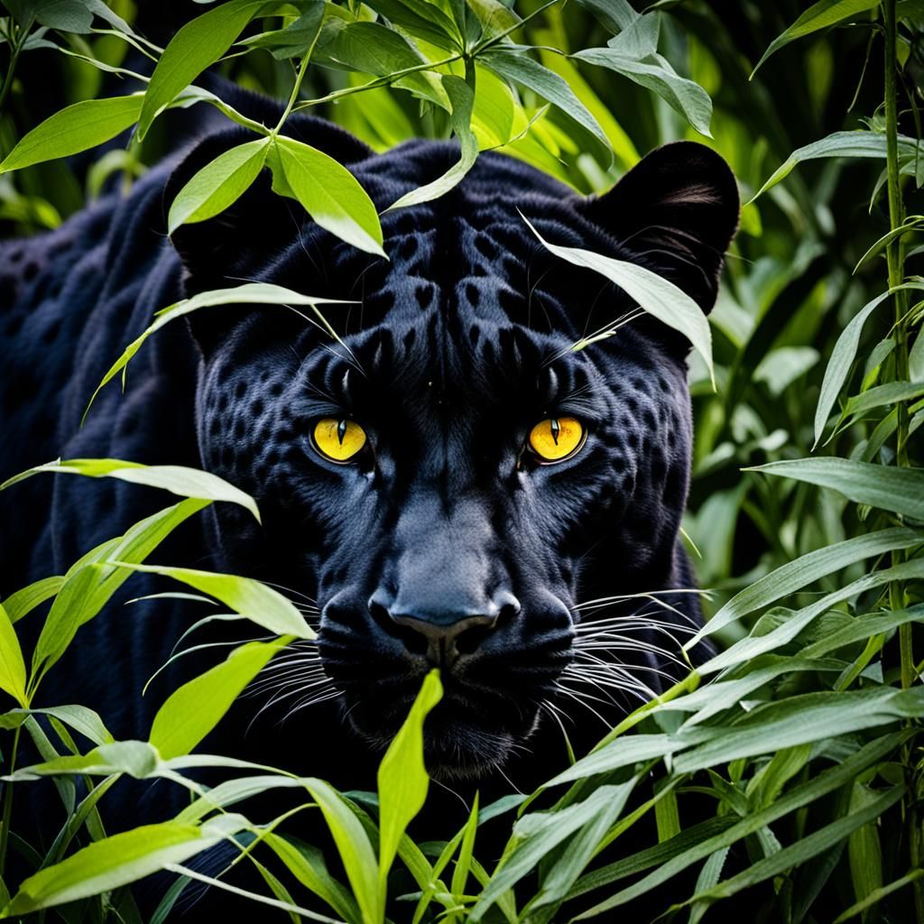 Black Leopard in Shadowy Undergrowth