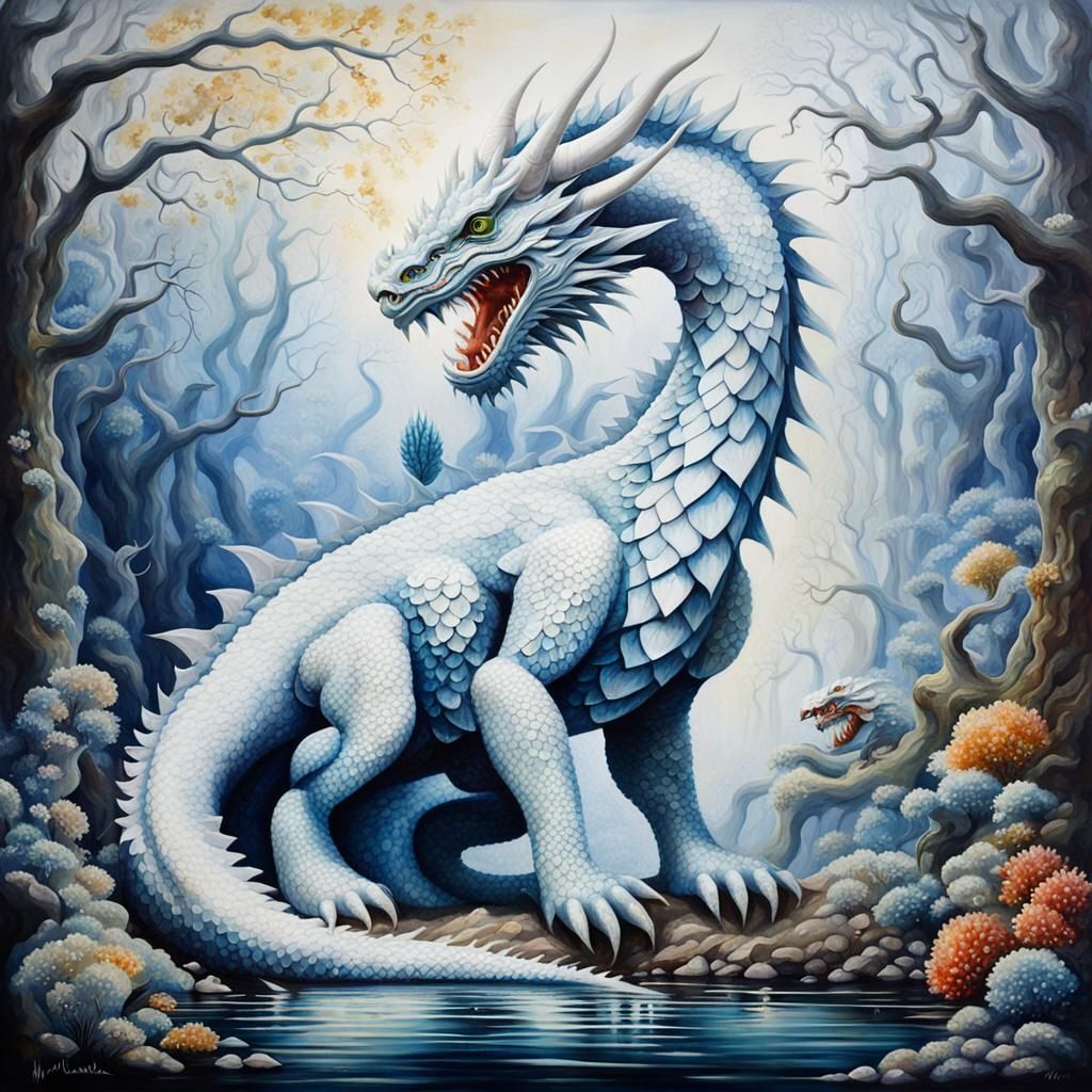 Intricate Horned Dragon in Surreal Hyperrealism Style