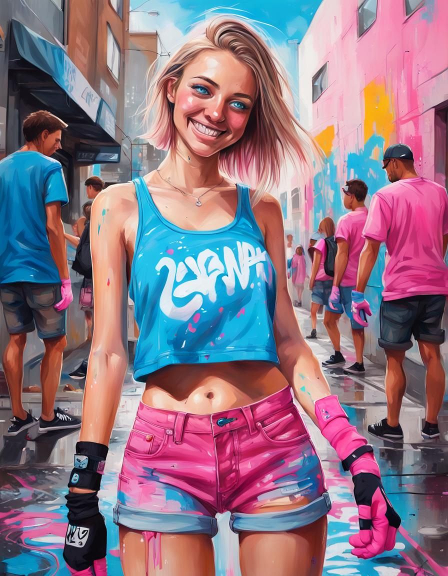 Smiling Woman in Urban Street Art Style
