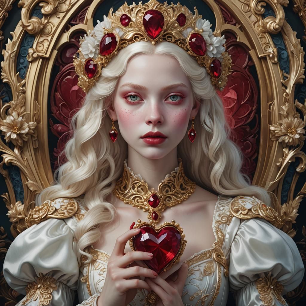 Baroque Albino Princess with Ruby Heart, Art Nouveau Style