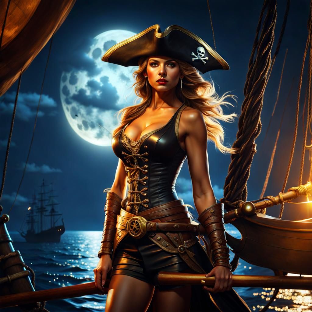Pirate Woman with Cutlass in Dark Fantasy Style
