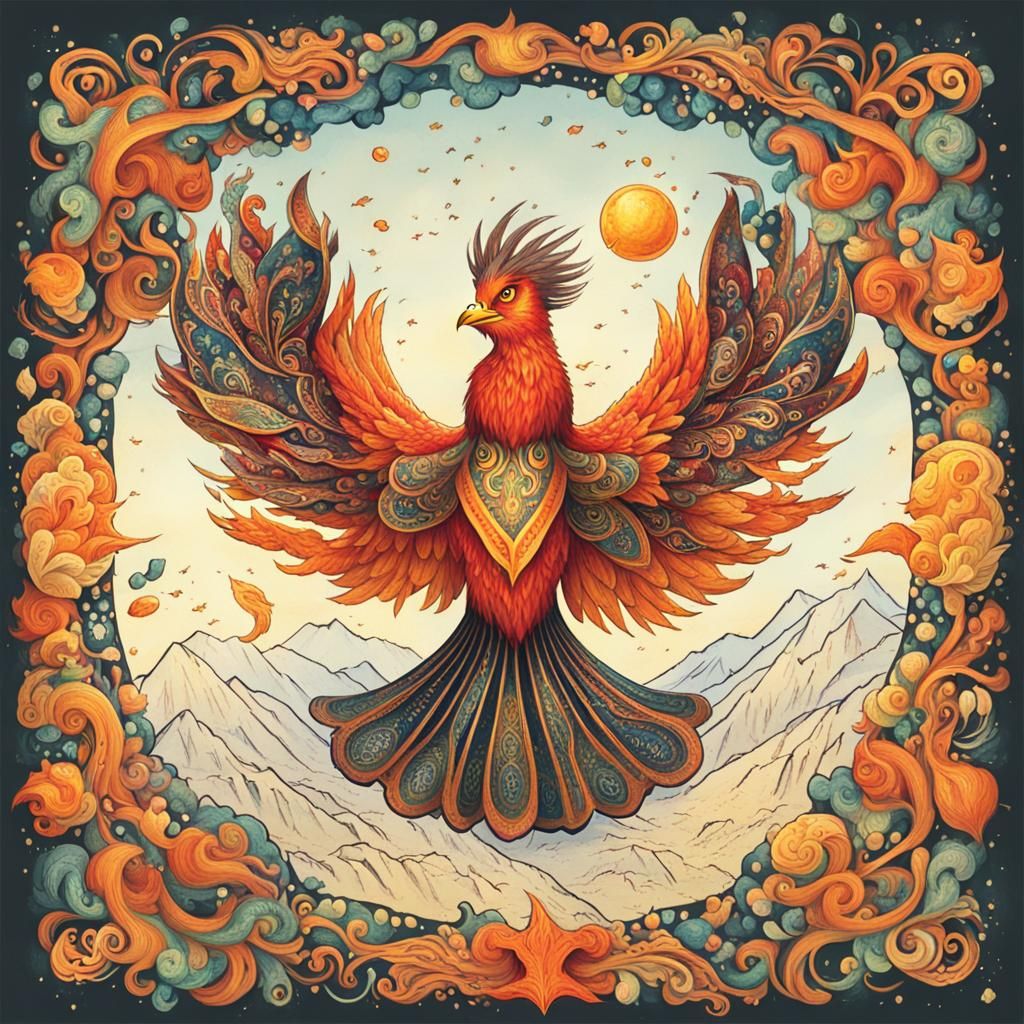 Whimsical Phoenix: A Fantasy Bird in Flight