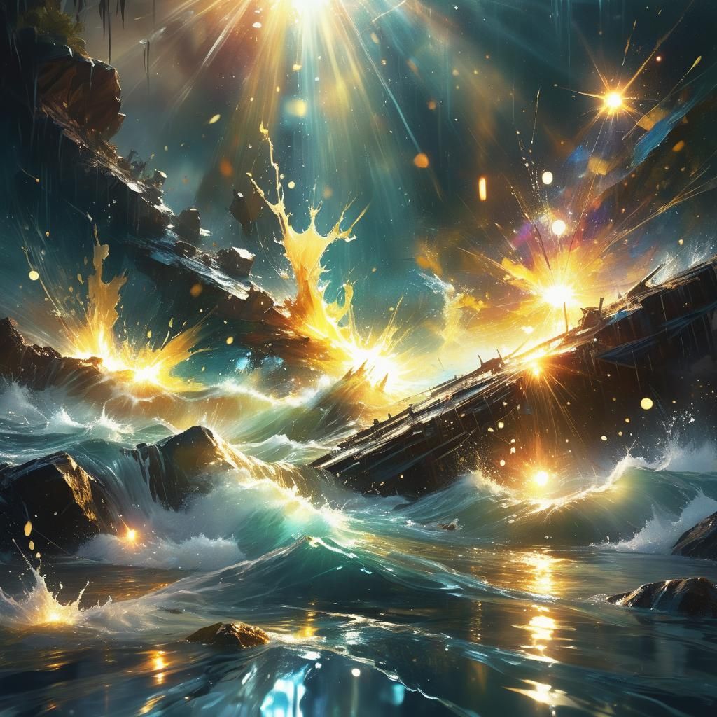 Surreal Digital Art: Water and Light Clash