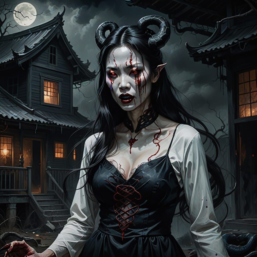 Surreal Demon Ghost Portrait of Asian Woman