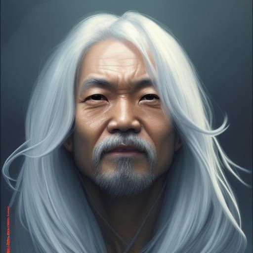 Handsome Chinese Man with Long White Hair