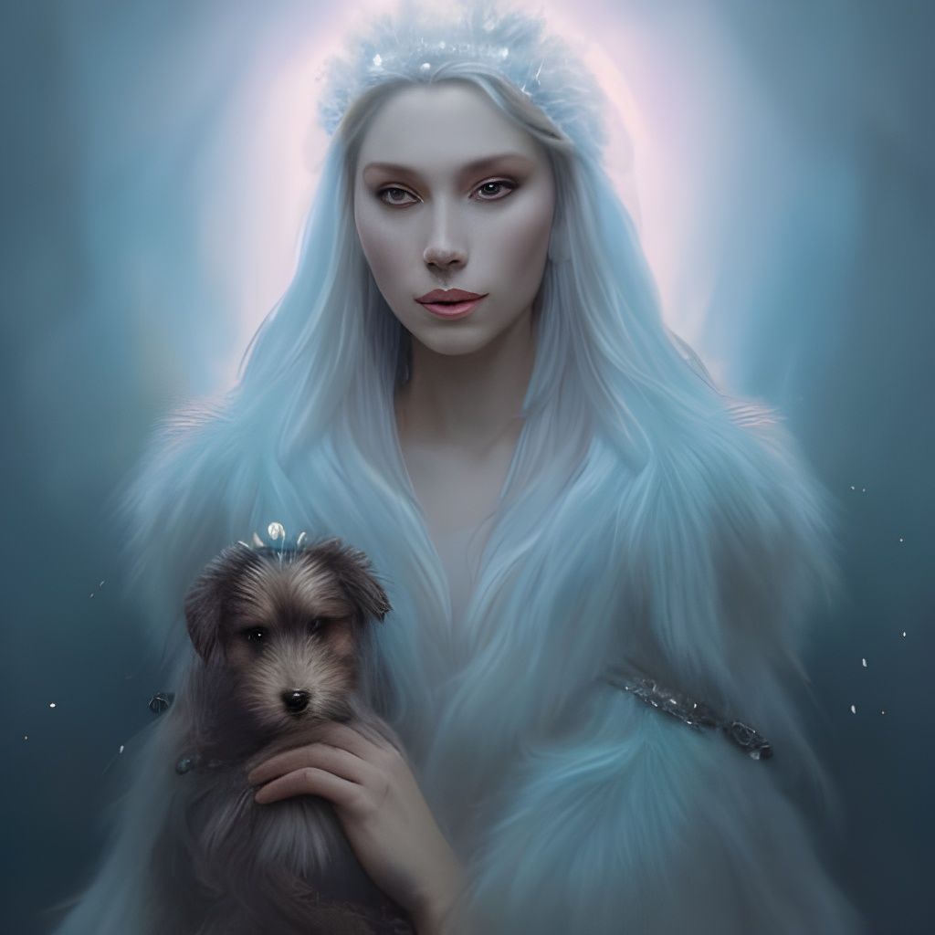 Ice Queen and Dog: Detailed Pencil Portrait