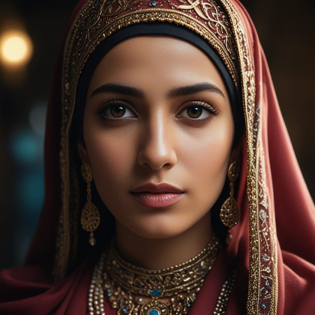 Elegant Headshot of a Regal Arab Woman in Cinematic Film Sty...