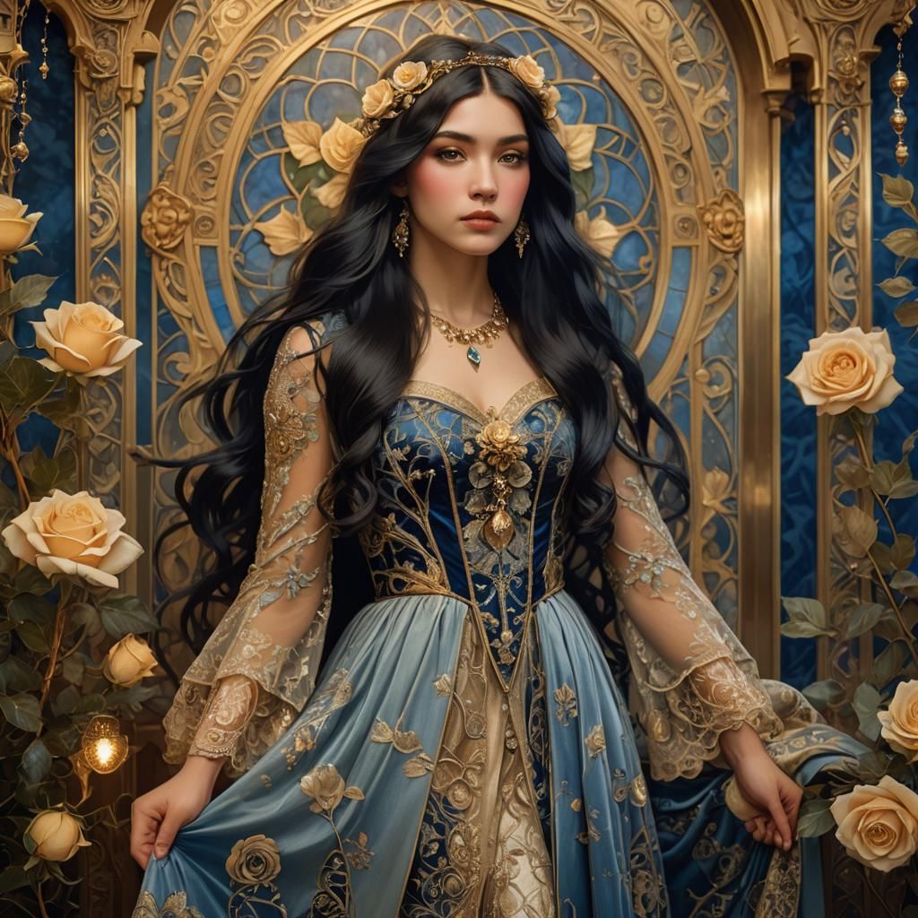 Art Nouveau Girl in Christmas Setting