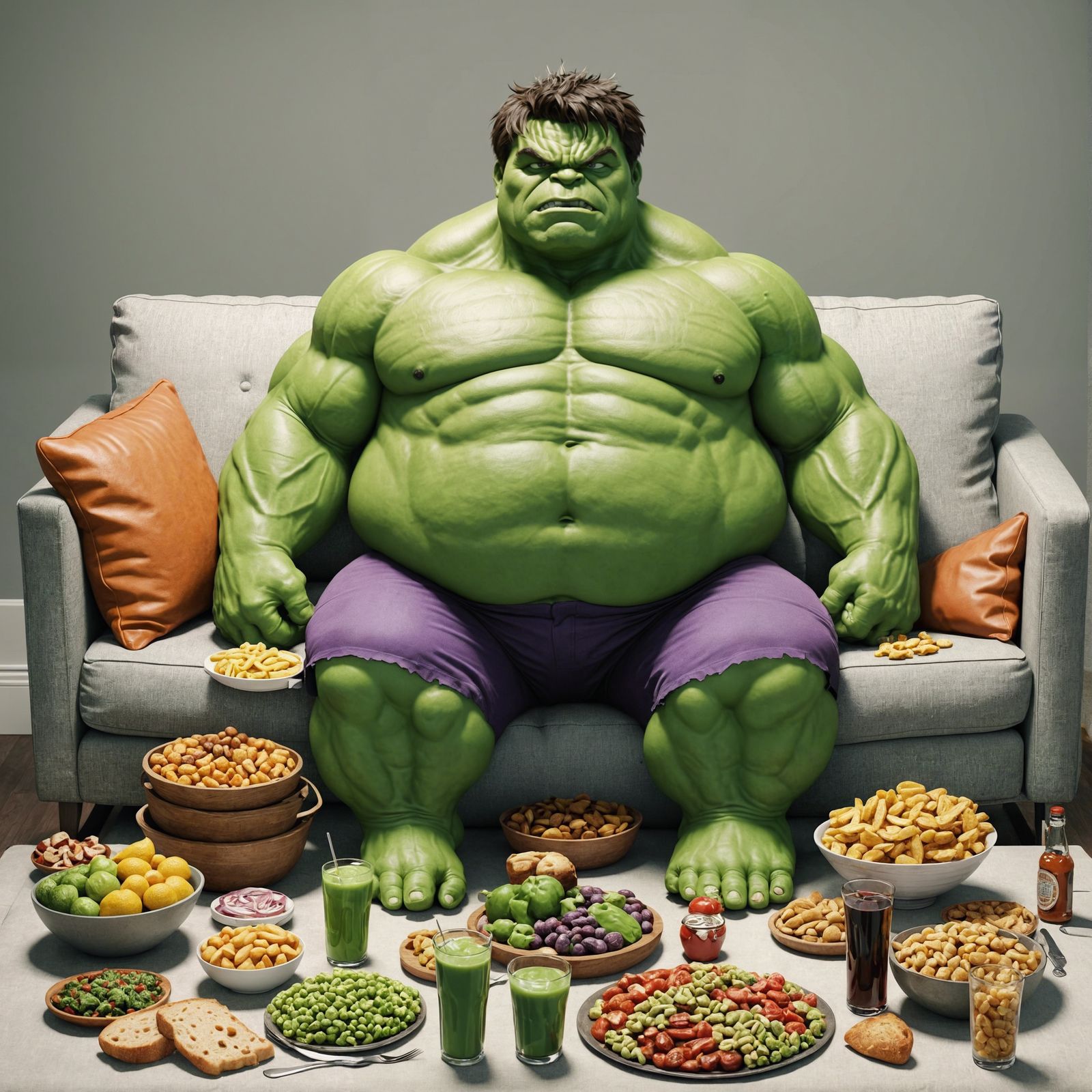 Chubby Green Cartoon Character Relaxing at Home