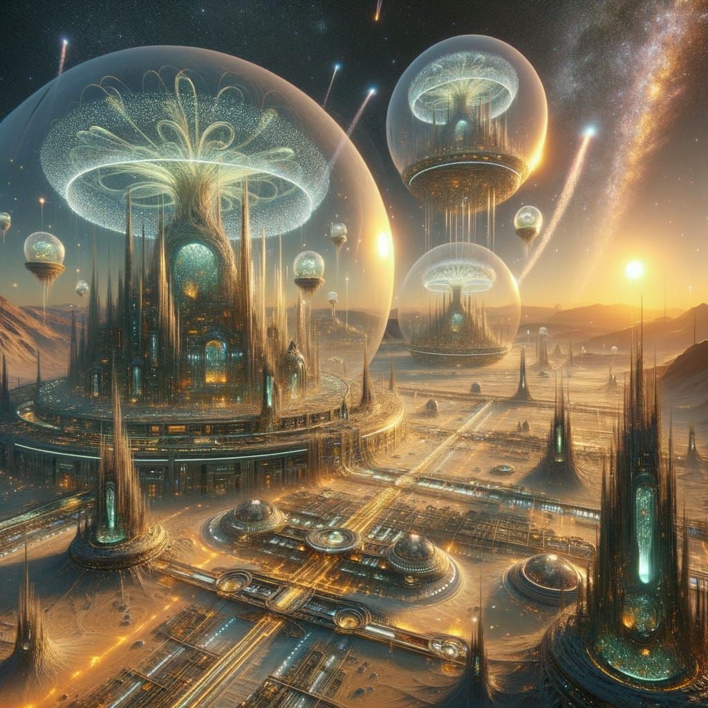 Floating Alien City with Bioluminescent Forests