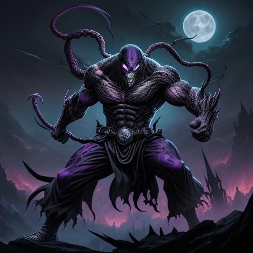 Epic Manga Symbiote Knull Over Gothic Cityscape