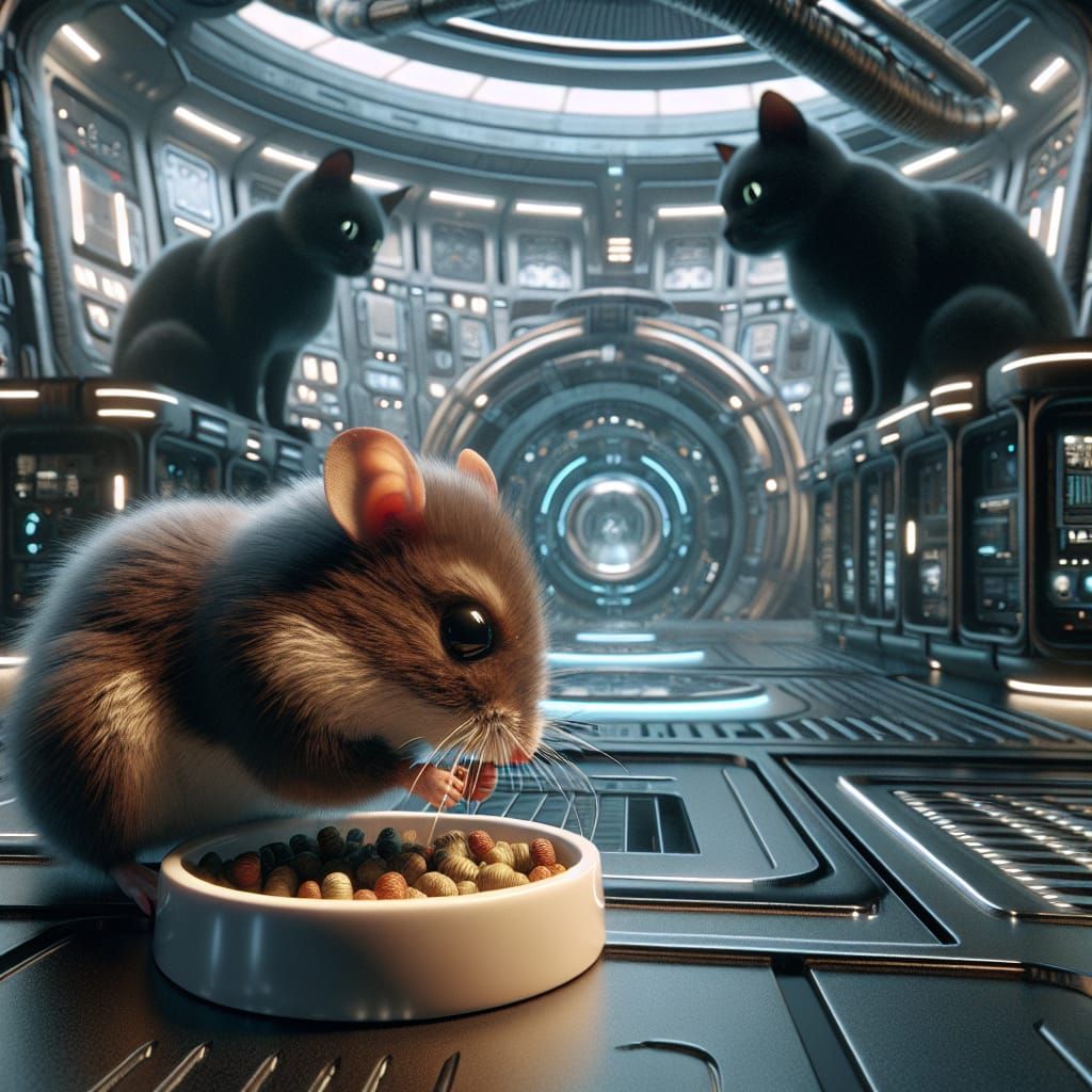Rodent Meal Interrupted in Futuristic Space Station