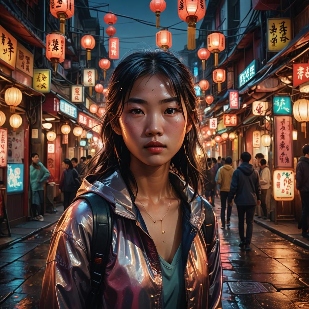 Chinatown at Night: Hyperrealistic Concept Art